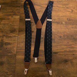 Gillmons Suspenders 1.25" Wide  Y-Back Elastic Bands No-slip Clips. Navy blue
